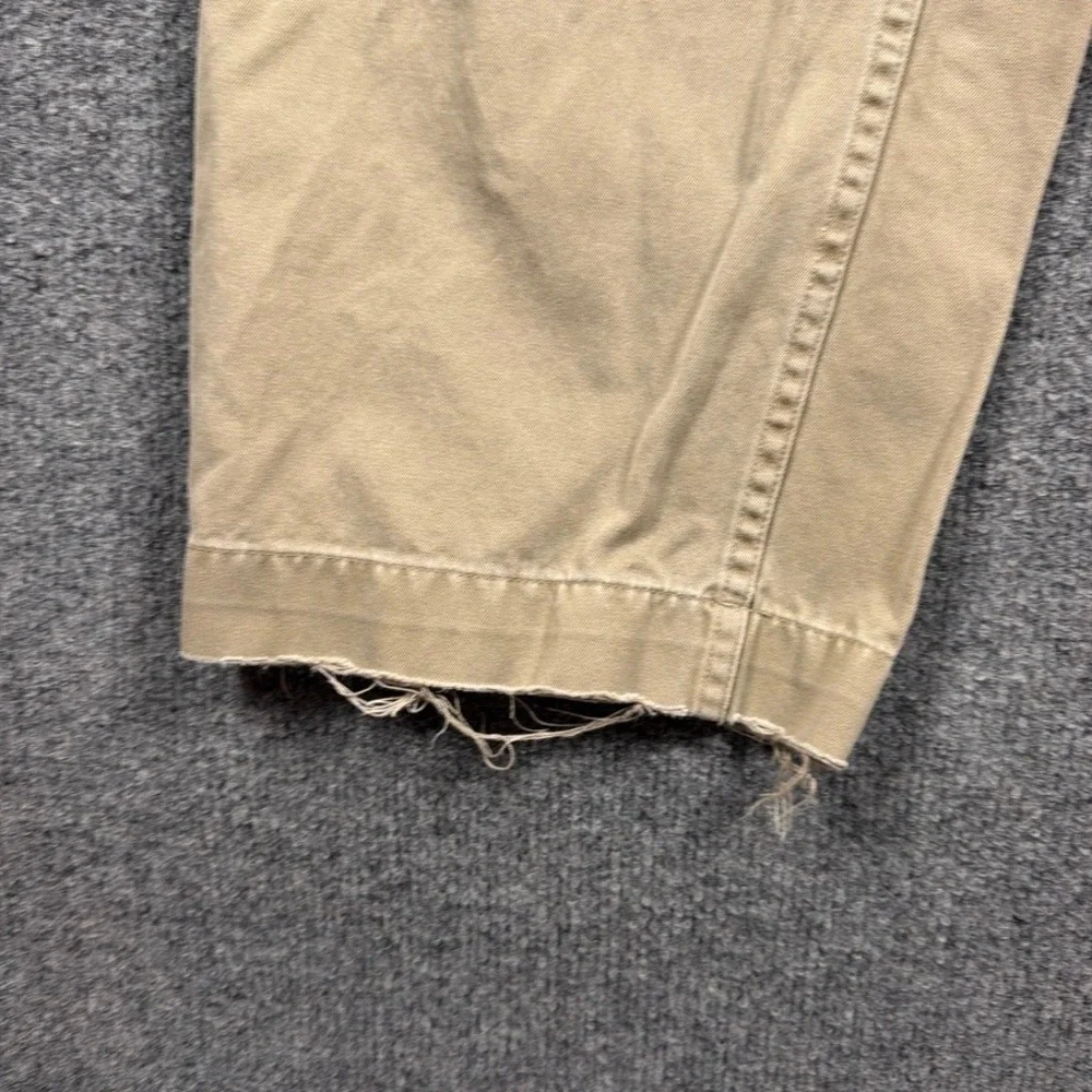 Polo Ralph Lauren Chino Pants Distressed Mens 39x29 Tan Raw Hem‎ Button Fly